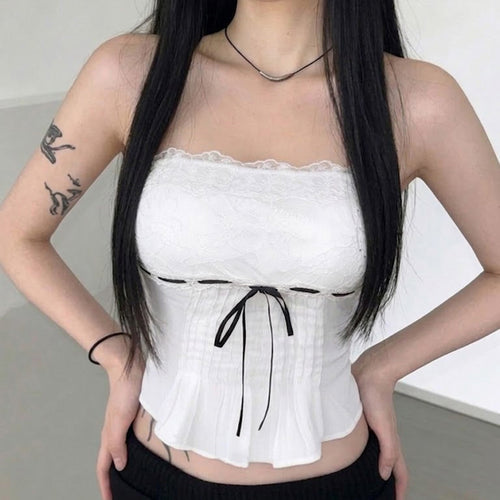 Damen-Spitzen-Bandeau-Top mit Raffungen und dekorativem Bindeband Echo Archiv