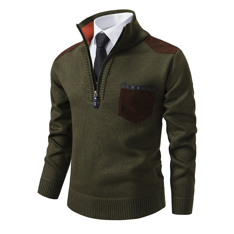 Herren eleganter Pullover mit Stehkragen und praktischer Brusttasche Echoarchiv