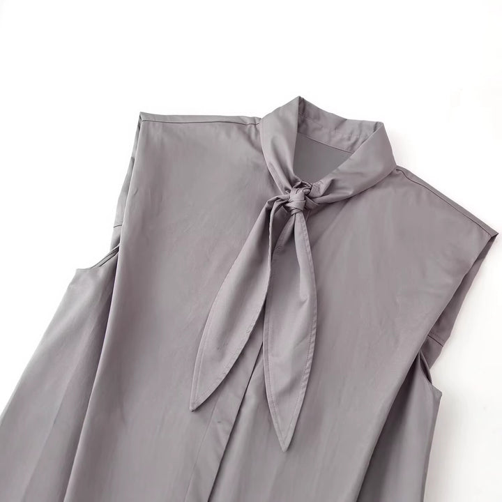 Damen Ärmellose Popeline-Bluse mit Schluppenkragen und Nadelstreifen Echoarchiv
