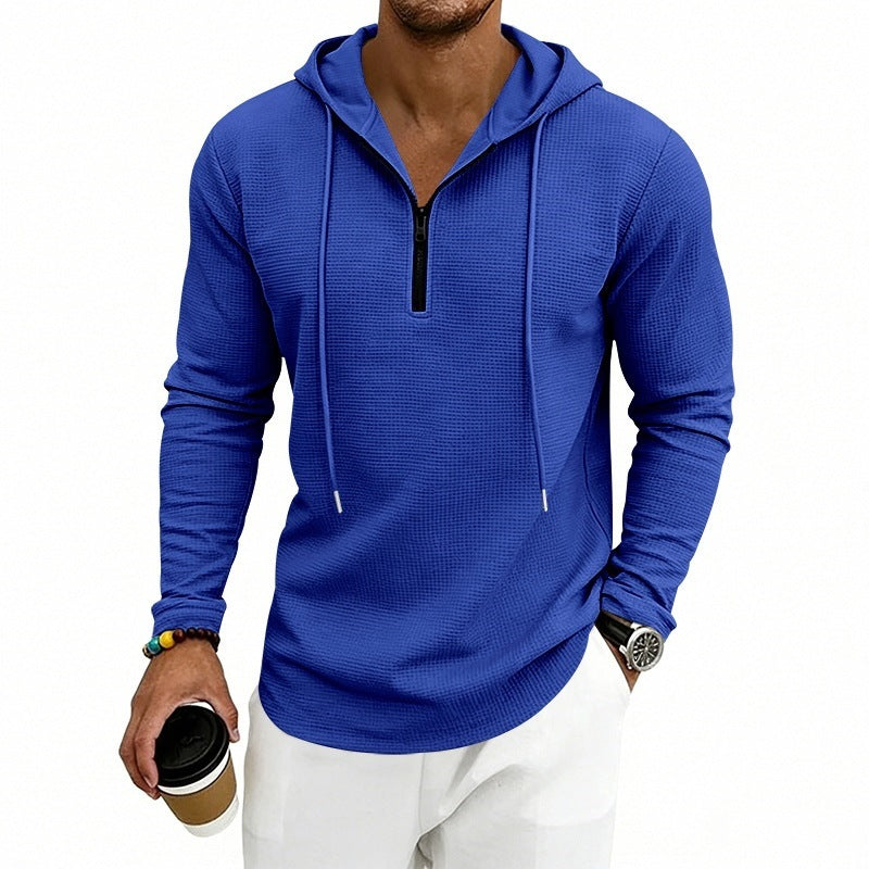 Herren Lässiges Waffelstruktur-Hoodie mit halbem Reißverschluss und Kapuze Echoarchiv