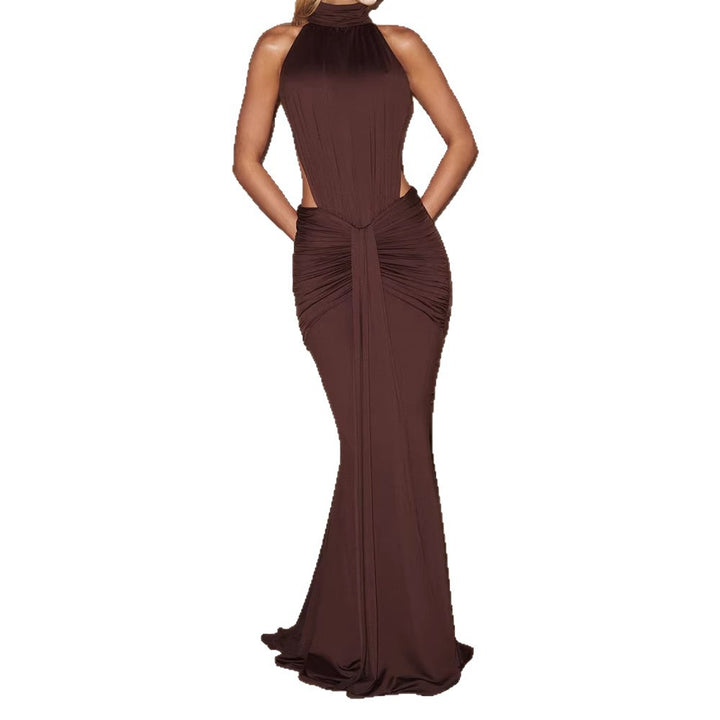 Damen Elegantes Maxikleid mit drapiertem Vorderteil und hochgeschlossenem Design Echo Archiv
