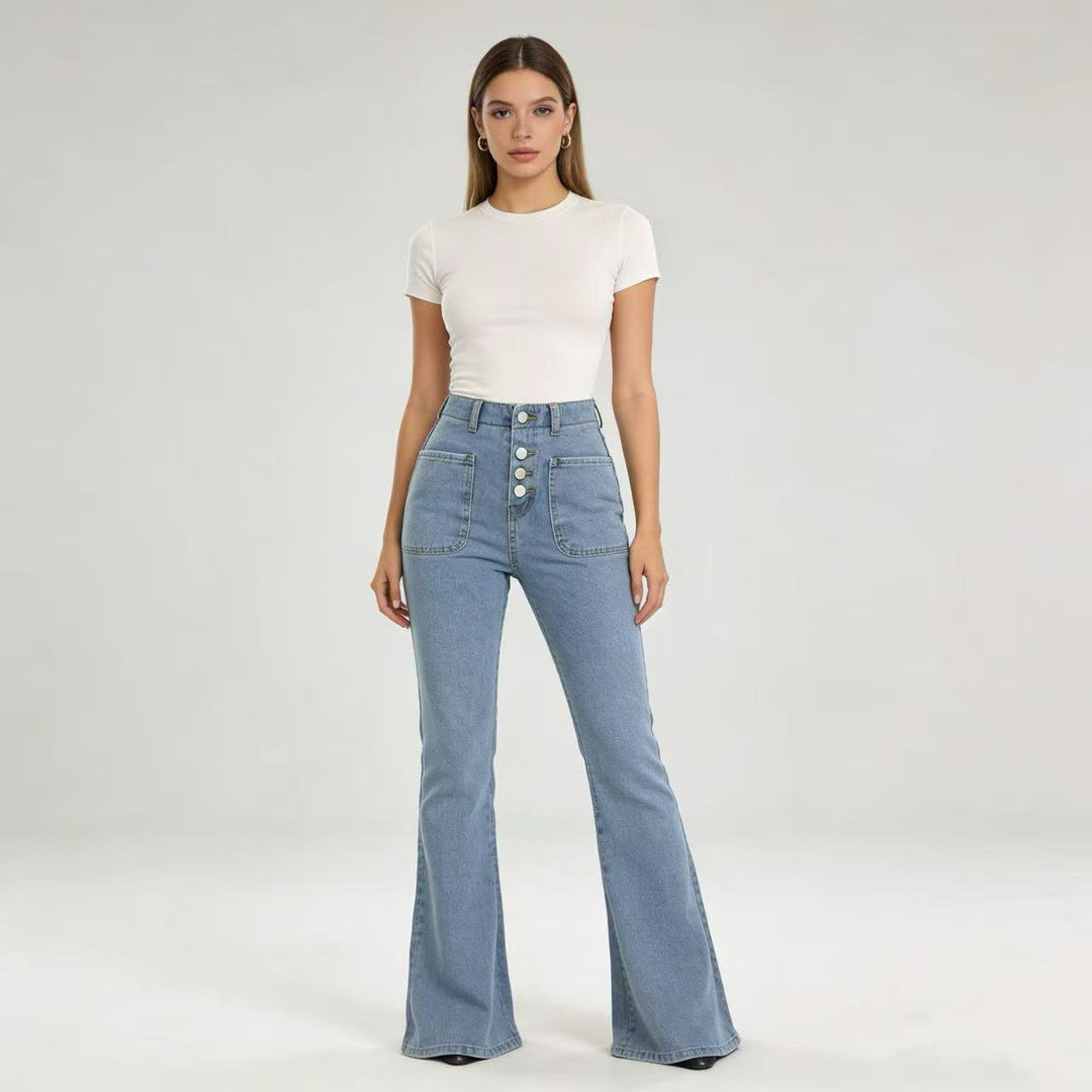 Damen Bootcut-Jeans mit hohem Bund und knöpfbarem Verschluss Echo Archiv
