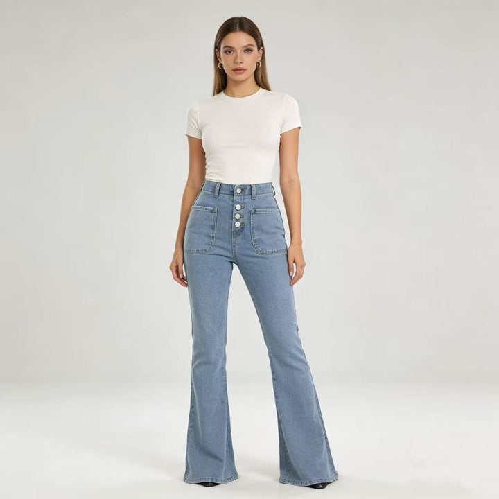 Damen Bootcut-Jeans mit hohem Bund und knöpfbarem Verschluss Echo Archiv