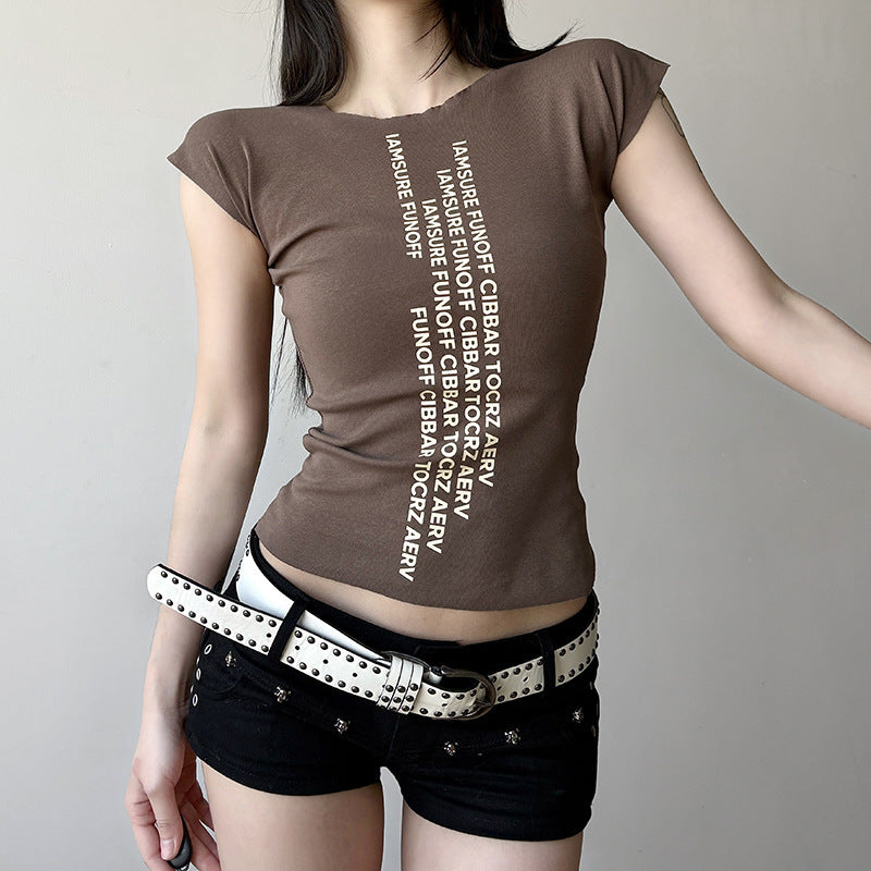 Damen trendiges Kurzarm-Shirt mit auffälligem Schriftzug Echo Archiv