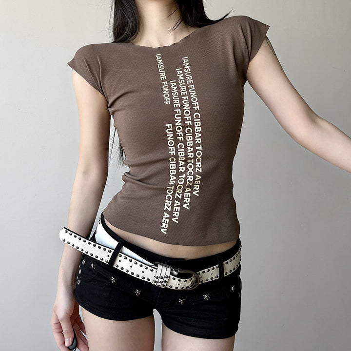 Damen trendiges Kurzarm-Shirt mit auffälligem Schriftzug Echo Archiv