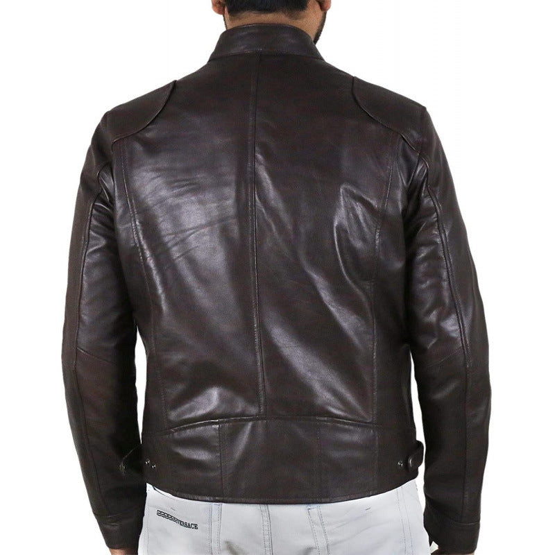 Herren Bikerjacke aus hochwertigem Leder mit kontrastierenden Nähten Echoarchiv