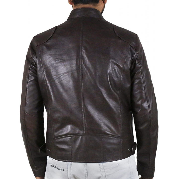 Herren Bikerjacke aus hochwertigem Leder mit kontrastierenden Nähten Echoarchiv