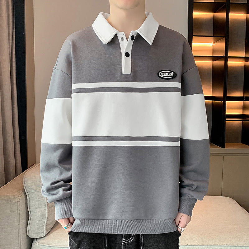 Herren modischer Sweatshirt mit klassischem Polokragen und auffälligen Streifen Echoarchiv