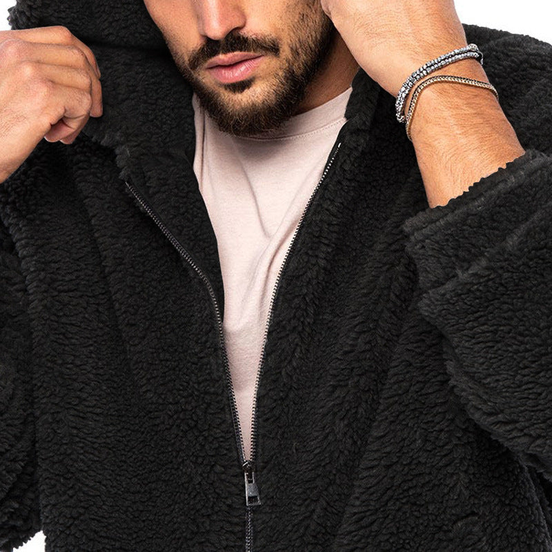 Herren nan voluminöse Sherpa-Hoodie Jacke mit Bomber-Schnitt, verdecktem Reißverschluss und Ärmeltasche Echo Archiv