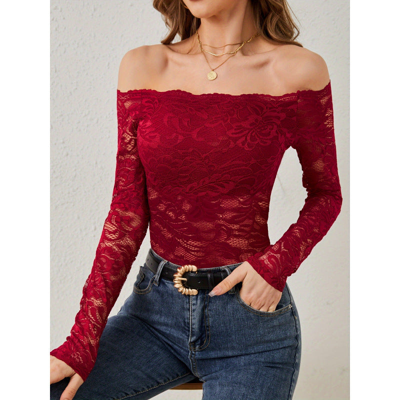 Damen Spitzenbody mit schulterfreiem Design und langen Ärmeln Echo Archiv
