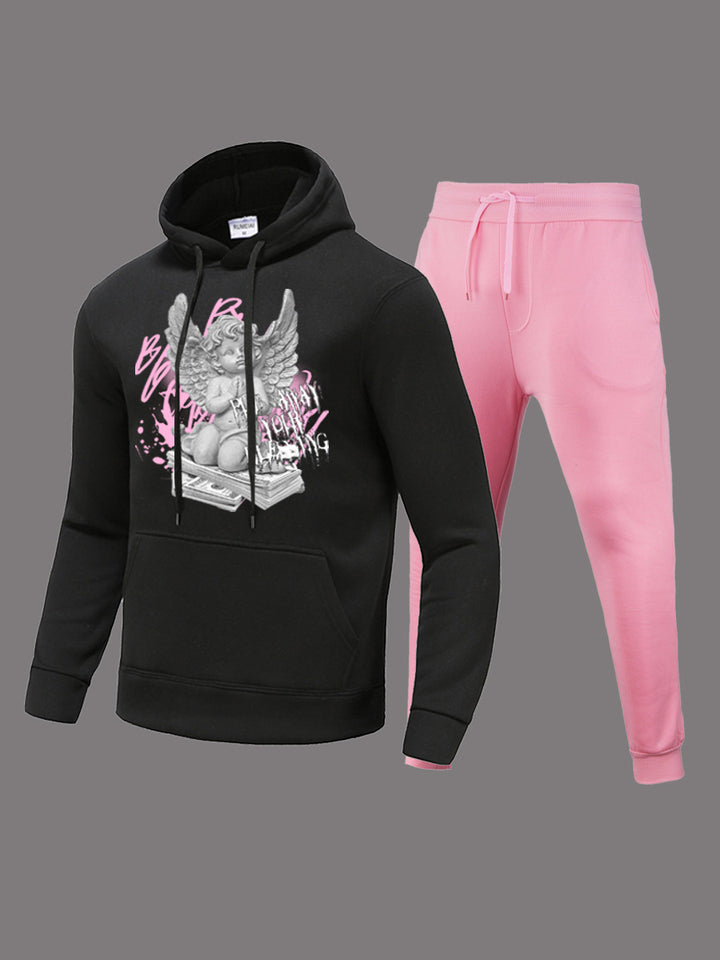 Herren Sportliches Hoodie und Jogginghose Set mit kreativem Engel-Motiv Echoarchiv