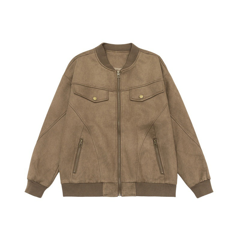 Unisex Kurzblouson im Vintage‑Suede‑Look mit Brustklappen, Reißverschlusstaschen und Rippbündchen Echoarchiv