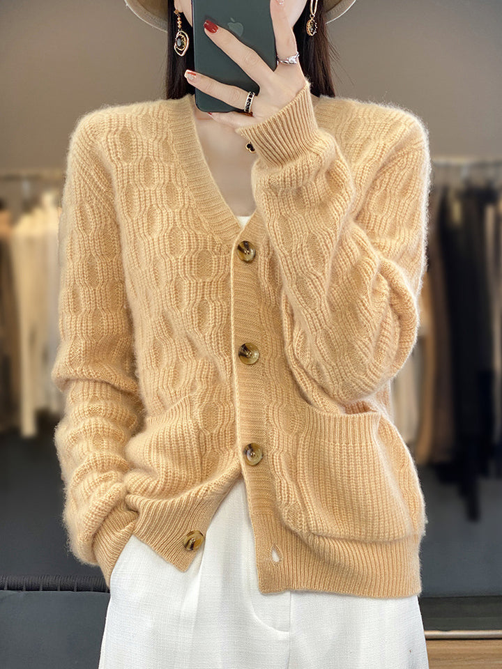 Damen Weicher Rautenmuster-Pullover im Mohair‑Look mit feiner Ajourstruktur und Rundhalsausschnitt Echoarchiv