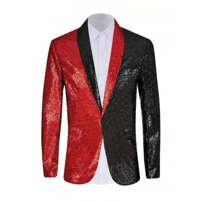 Herren Glänzender Pailletten-Blazer mit kontrastierenden Farben Echoarchiv