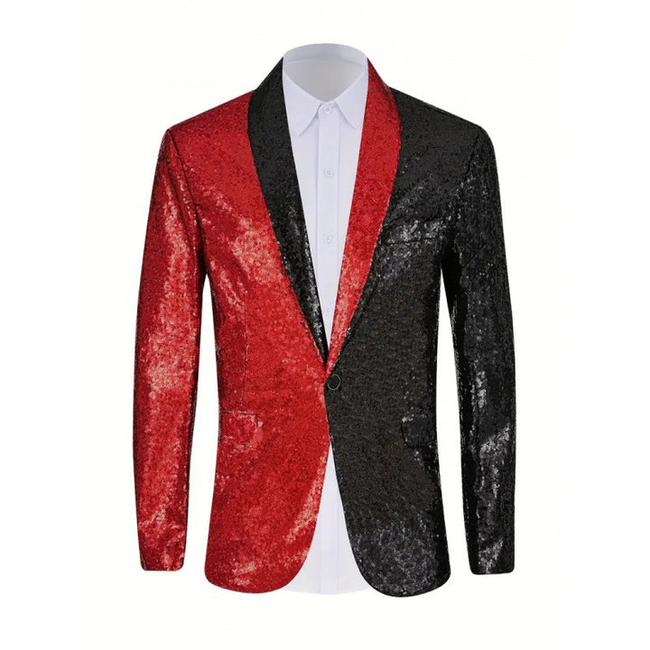 Herren Glänzender Pailletten-Blazer mit kontrastierenden Farben Echoarchiv