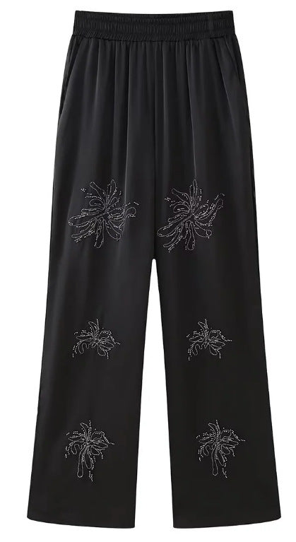 Damen bestickte Seidenoptik-Bluse mit funkelnden Kristallapplikationen und Hemdkragen Echo Archiv