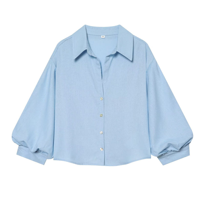 Damen weit geschnittene Oversize-Bluse mit Ballonärmeln und Hemdblusenkragen Echo Archiv