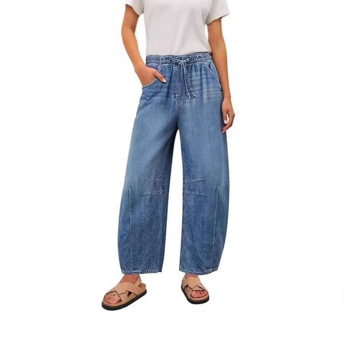Damen weite Denim-Hose mit elastischem Bund und praktischem Schnitt Echo Archiv
