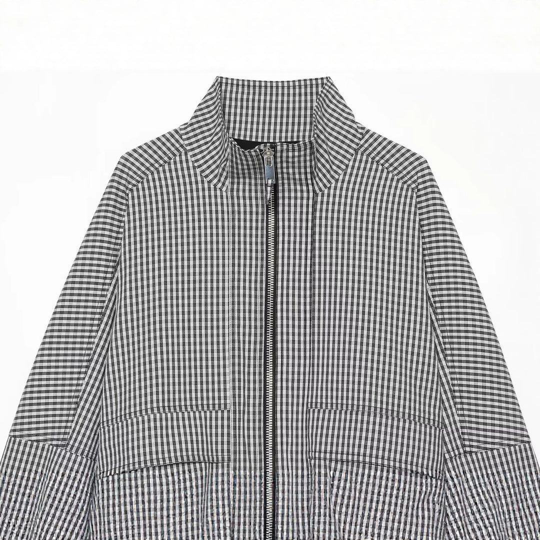 Damen Kariertes Cropped-Blouson mit Stehkragen, Reißverschluss und elastischem Saum Echo Archiv