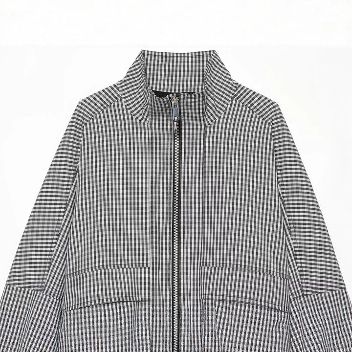 Damen Kariertes Cropped-Blouson mit Stehkragen, Reißverschluss und elastischem Saum Echo Archiv
