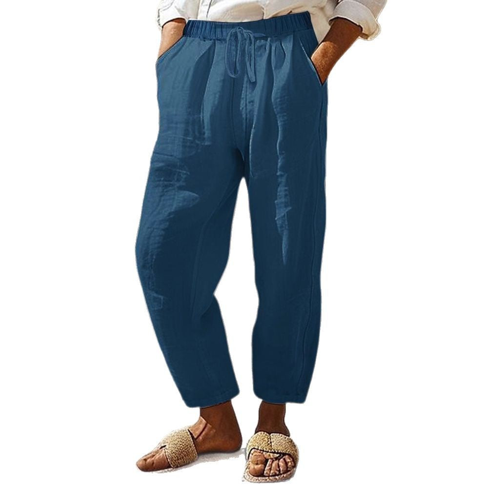 Damen Casual-Chino Leinenoptik Culotte mit elastischem Tunnelzugbund und Eingrifftaschen – Avélisse
