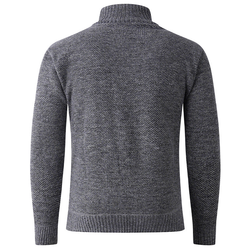 Herren Strickpullover mit modernem Stehkragen und dekorativen Knopfdetails Echoarchiv