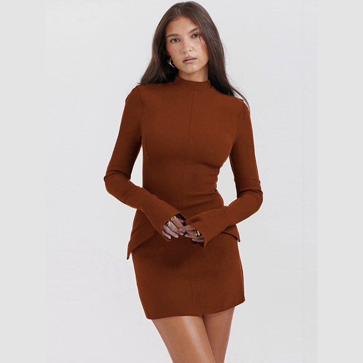 Damen nan tailliertes Minikleid mit Stehkragen Glockenärmeln und Peplum-Detail Echo Archiv
