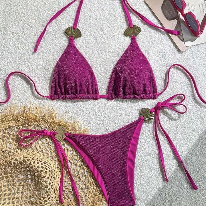 Damen Triangel-Bikini mit glitzerndem Stoff und Muscheldetails Echo Archiv