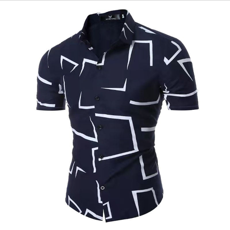 Herren Kurzarmhemd mit modernem geometrischem Muster und slim-fit Schnitt Echoarchiv