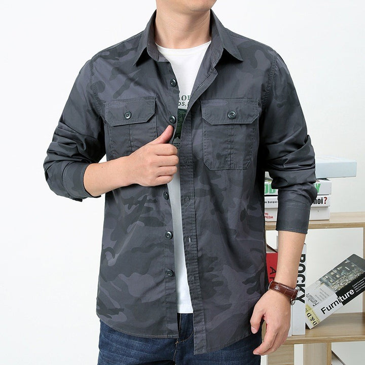 Herren nan leichtes Camouflage-Utility-Hemdjacke mit doppelten Brustklappen, knöpfbarer Front und regular Fit Echo Archiv