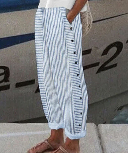 Damenweite Culotte-Hosen mit Paperbag-Taille, Knopfleiste und Seitentaschen – Avélisse