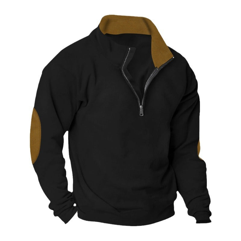 Herren Fleece Sweatshirt mit Stehkragen und schicken Kontrastärmel Echoarchiv