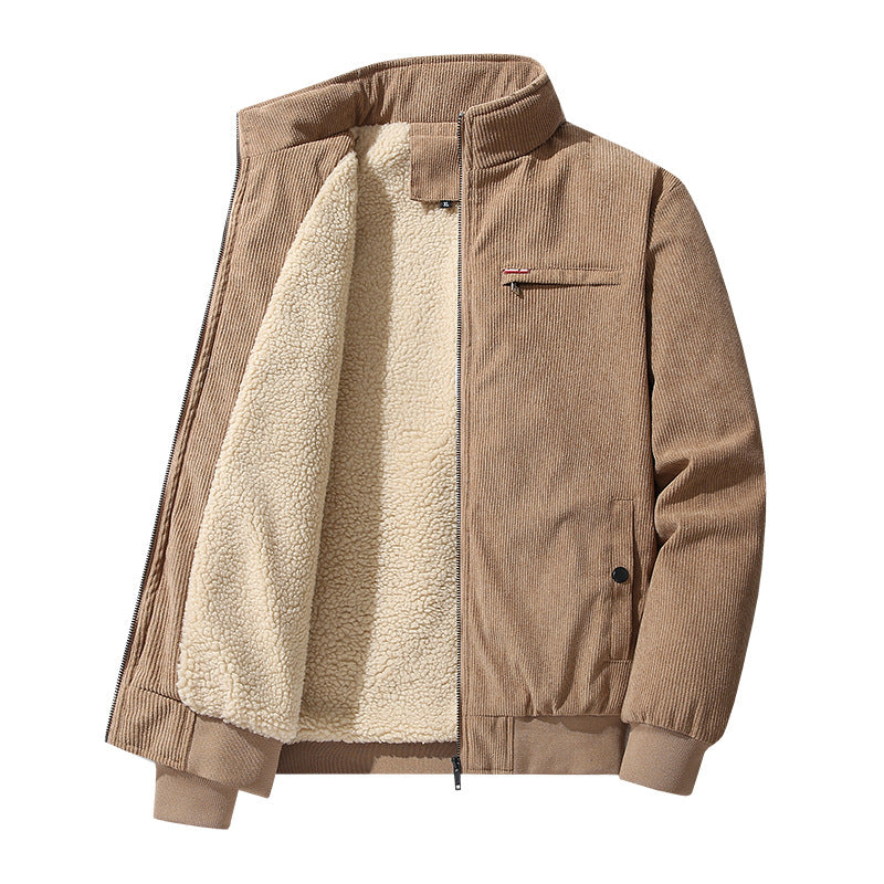 Herren Nano Hochwertige Cord-Jacke mit Teddy-Innenfutter, Stehkragen und Brustreißverschluss – Taviero
