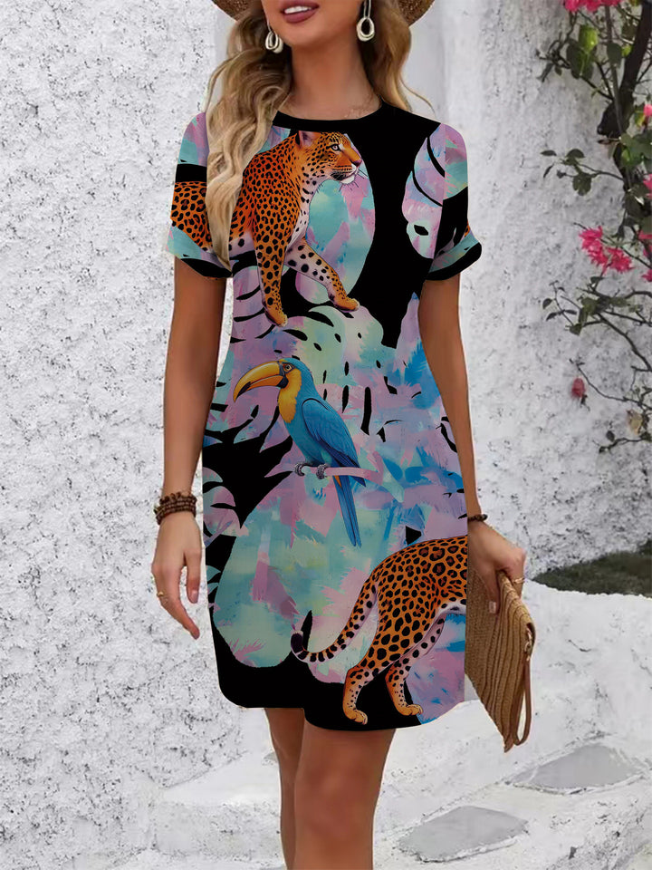Damen lässiges Kurzarmkleid mit floralen Motiven und bequemen Schnitt Echo Archiv