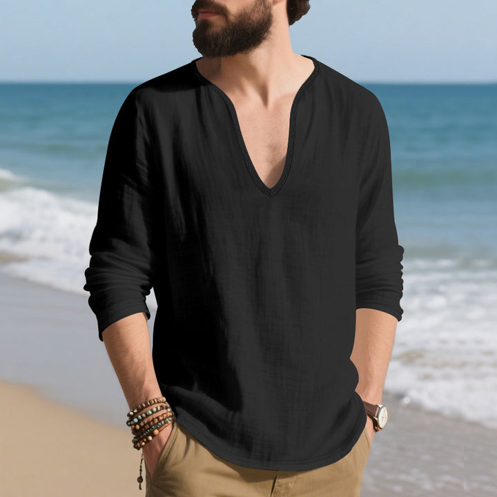 Herren lässiges Langarmshirt mit V-Ausschnitt aus atmungsaktiver Baumwolle Echoarchiv