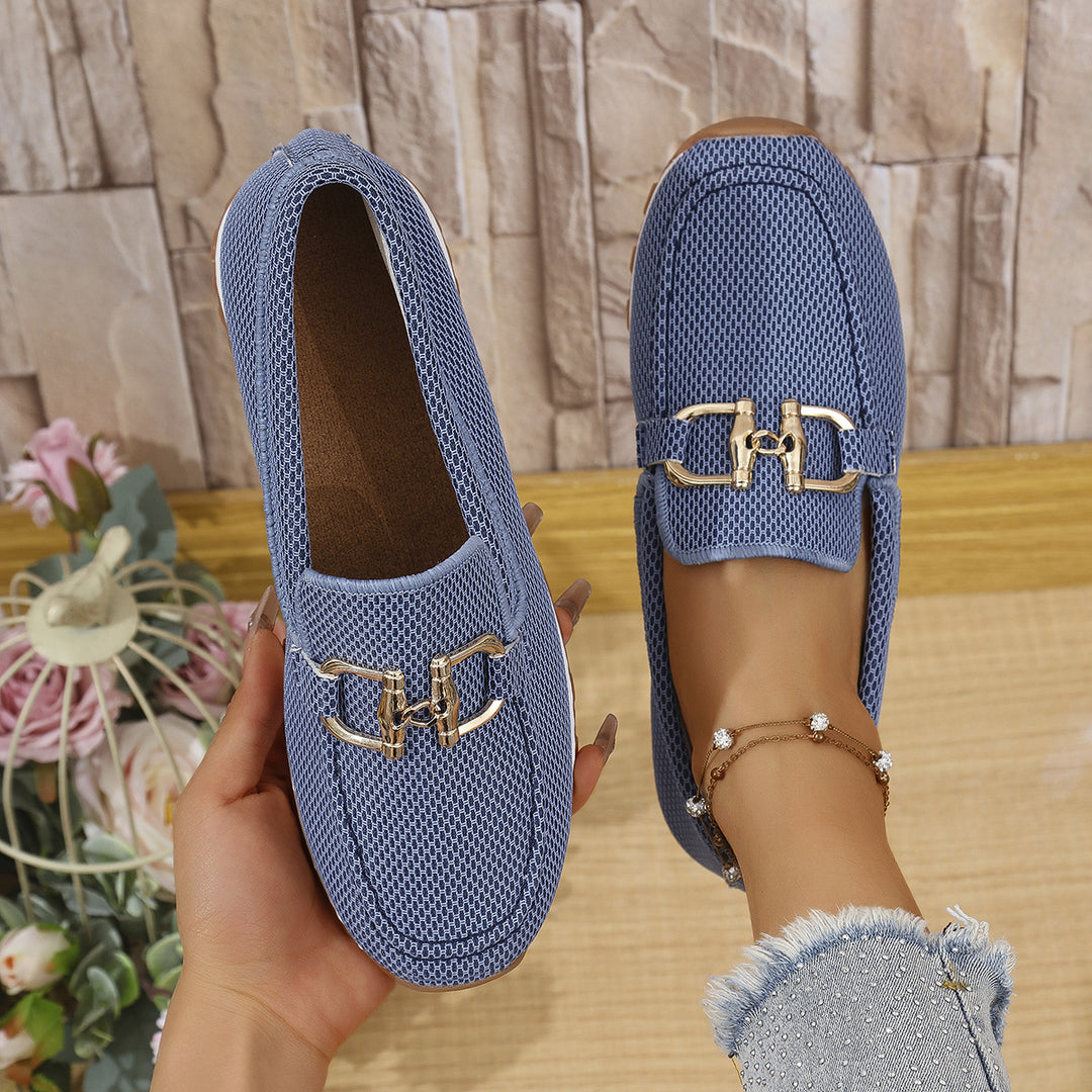 Damen  elegante Slipper Loafer mit gepolsterter Innensohle und dekorativer Metallapplikation Echo Archiv