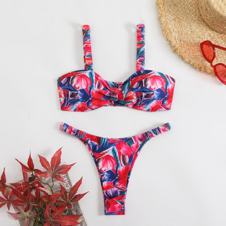 Damen Triangel-Bikini mit tropischem Druck und zarten Rüschen Echo Archiv