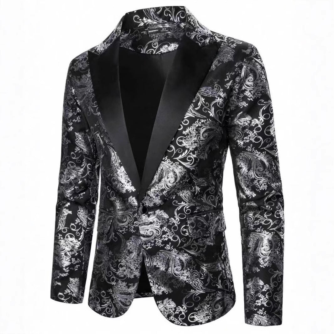 Herren Eleganter Paillettenblazer mit floralem Muster und satinierter Oberfläche Echoarchiv