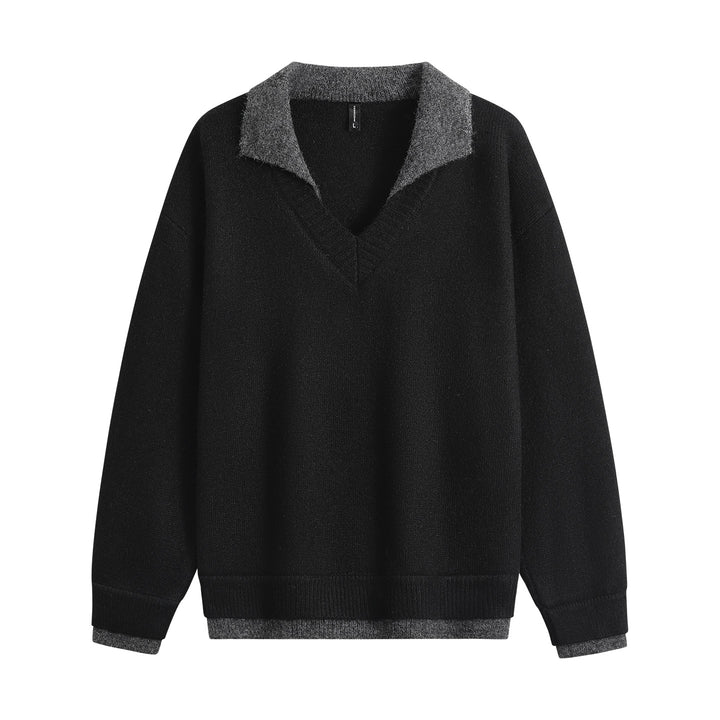 Herren Oversize-Pullover mit kontrastierendem Kragen, V‑Ausschnitt und weichem Fleeceinnenfutter Echoarchiv
