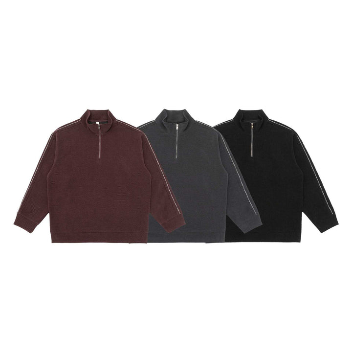 Unisex Halbzip‑Pullover mit Stehkragen und diagonaler Rippenstruktur Echoarchiv
