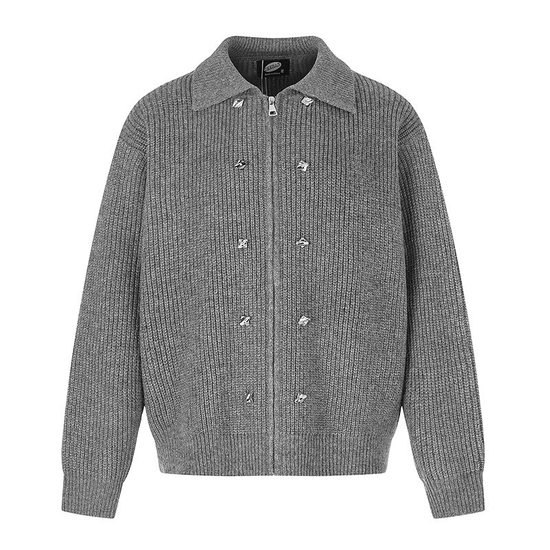 Damen Grobstrick-Zipjacke mit Hemdkragen und Zierknöpfen Echoarchiv