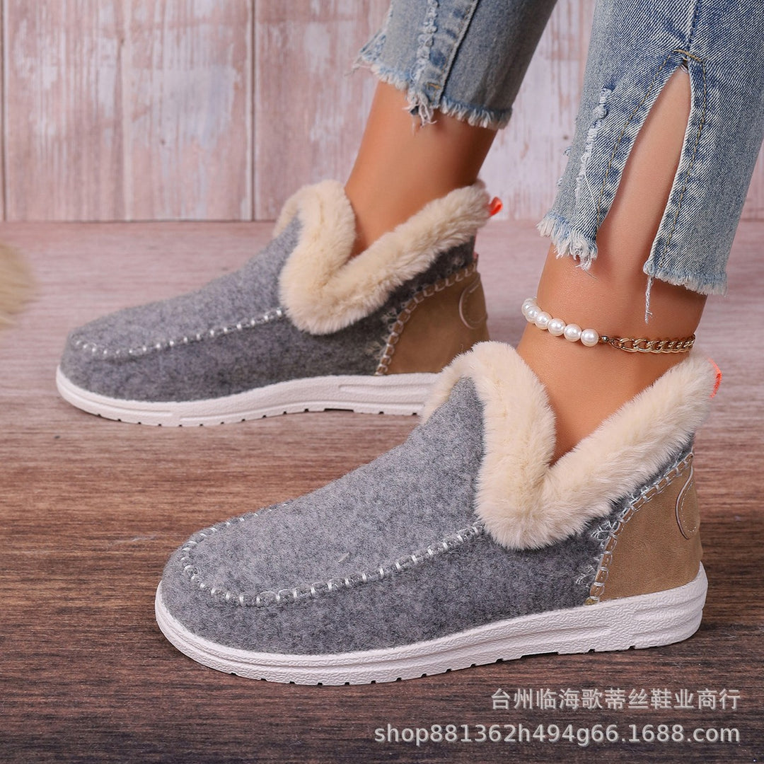 Damen Gefütterte Kurzstiefel-Hausschuhe mit Faux-Fellkragen und rutschfester Gummisohle – Lioré