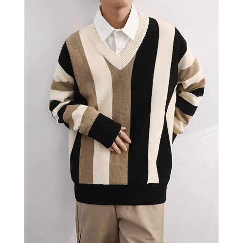 Stylischer grob gestrickter Pullover für Herren mit V-Ausschnitt Echo Archive