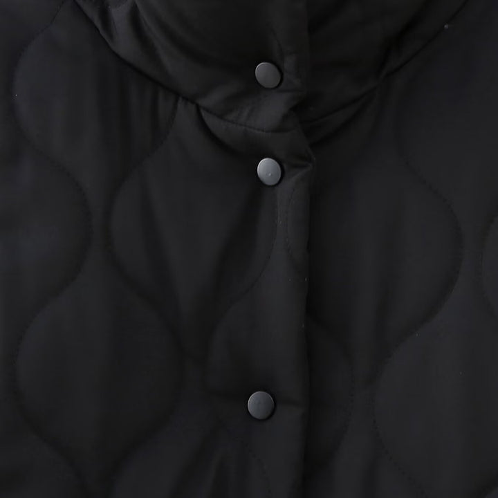 Damen Kurz gesteppte Jacke mit hohem Stehkragen und Rüschentaschen Echoarchiv