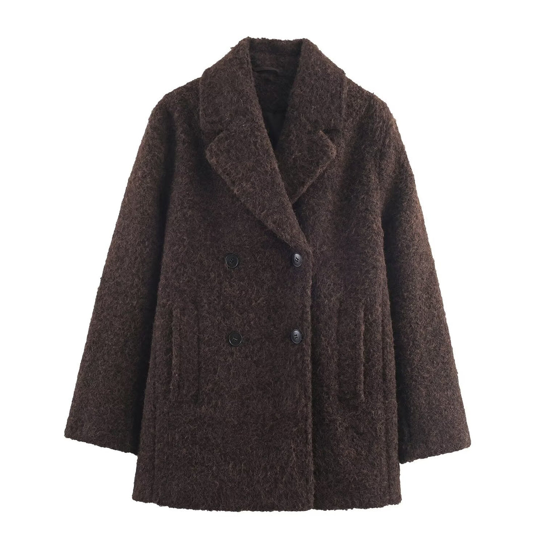 Damen Doppelreihiger Teddy-Mantel mit Schalkragen und aufgesetzten Taschen Echo Archiv