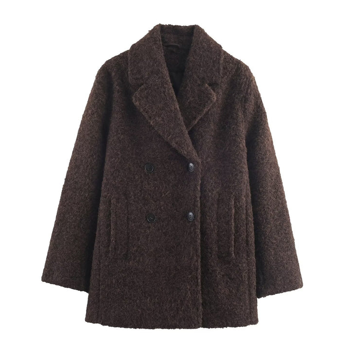 Damen Doppelreihiger Teddy-Mantel mit Schalkragen und aufgesetzten Taschen Echo Archiv
