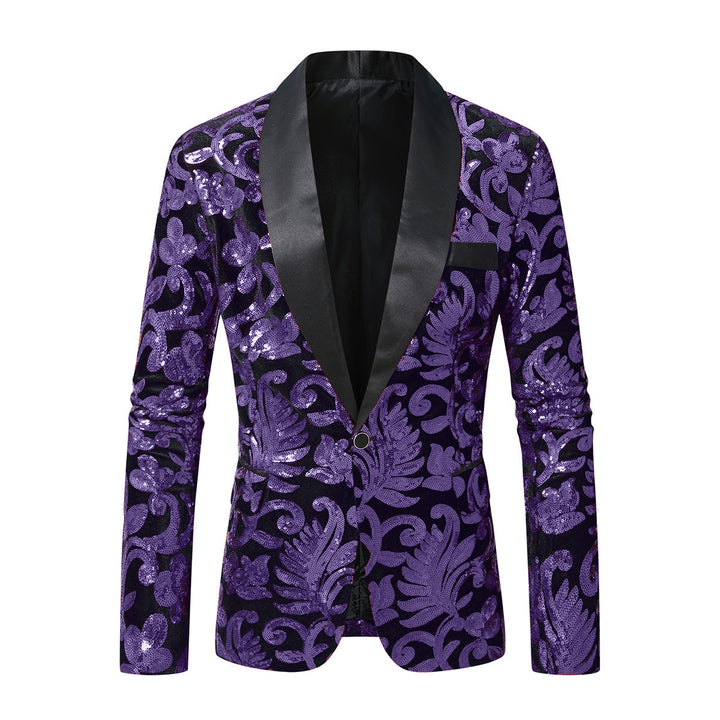 Herren glamouröser Pailletten-Blazer mit floralem Design und elegantem Schnitt Echoarchiv