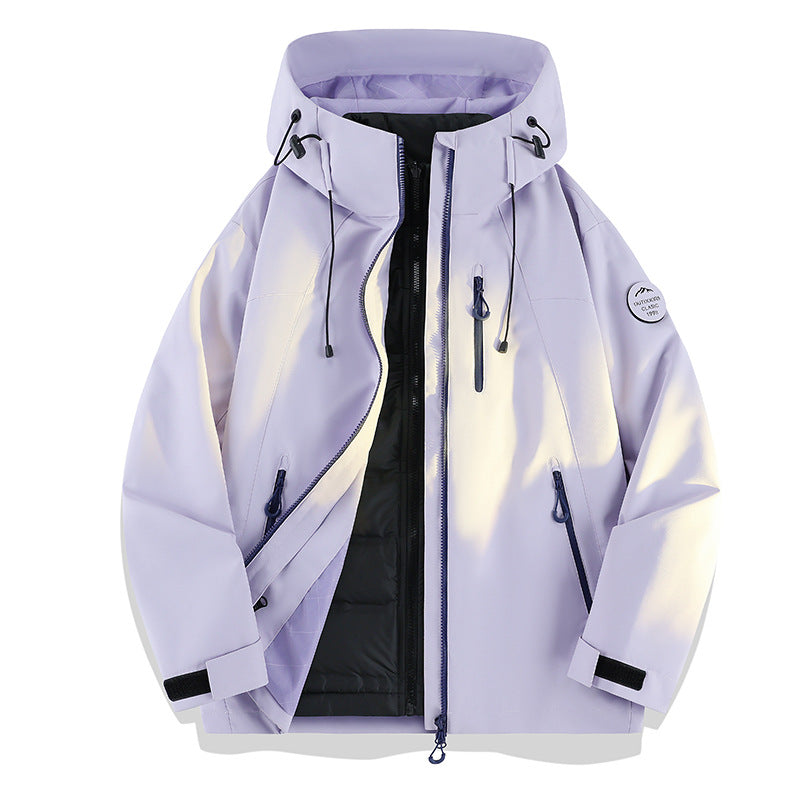 Damen Leichte wasserdichte Kapuzenjacke mit Teddy‑Charm und verdeckten Reißverschlusstaschen Echoarchiv