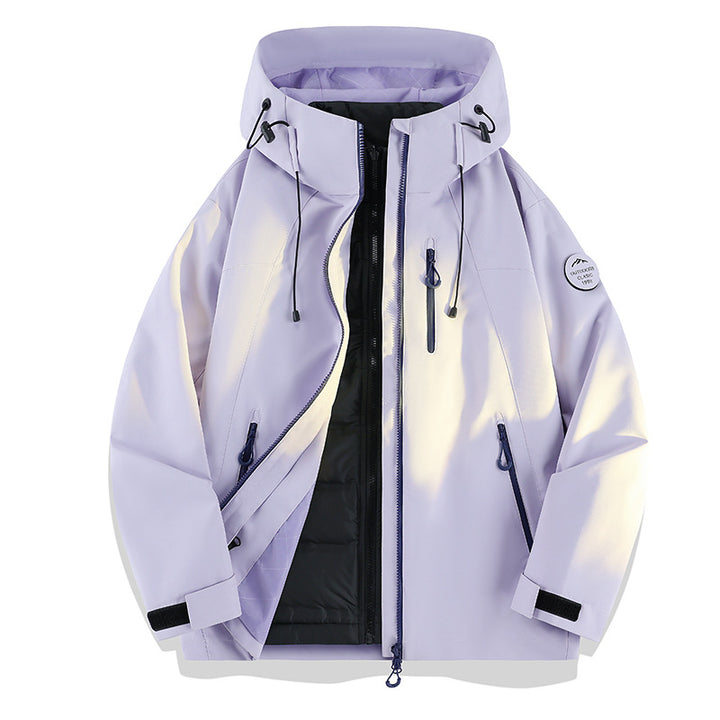 Damen Leichte wasserdichte Kapuzenjacke mit Teddy‑Charm und verdeckten Reißverschlusstaschen Echoarchiv