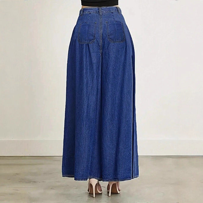 Damen Extraweite High‑Waist Denim‑Palazzohose mit fließendem Tellerfall Echo Archiv